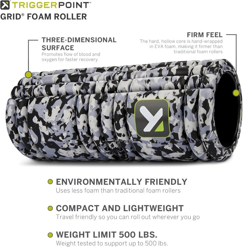 Trigger Point Grid Foam Roller - Multi-Density Exterior, Rigid Core - Trusted by Therapists and Athletes - Standard Density, Includes Online Instructional Videos, 33cm, Grey Camo - Image 4
